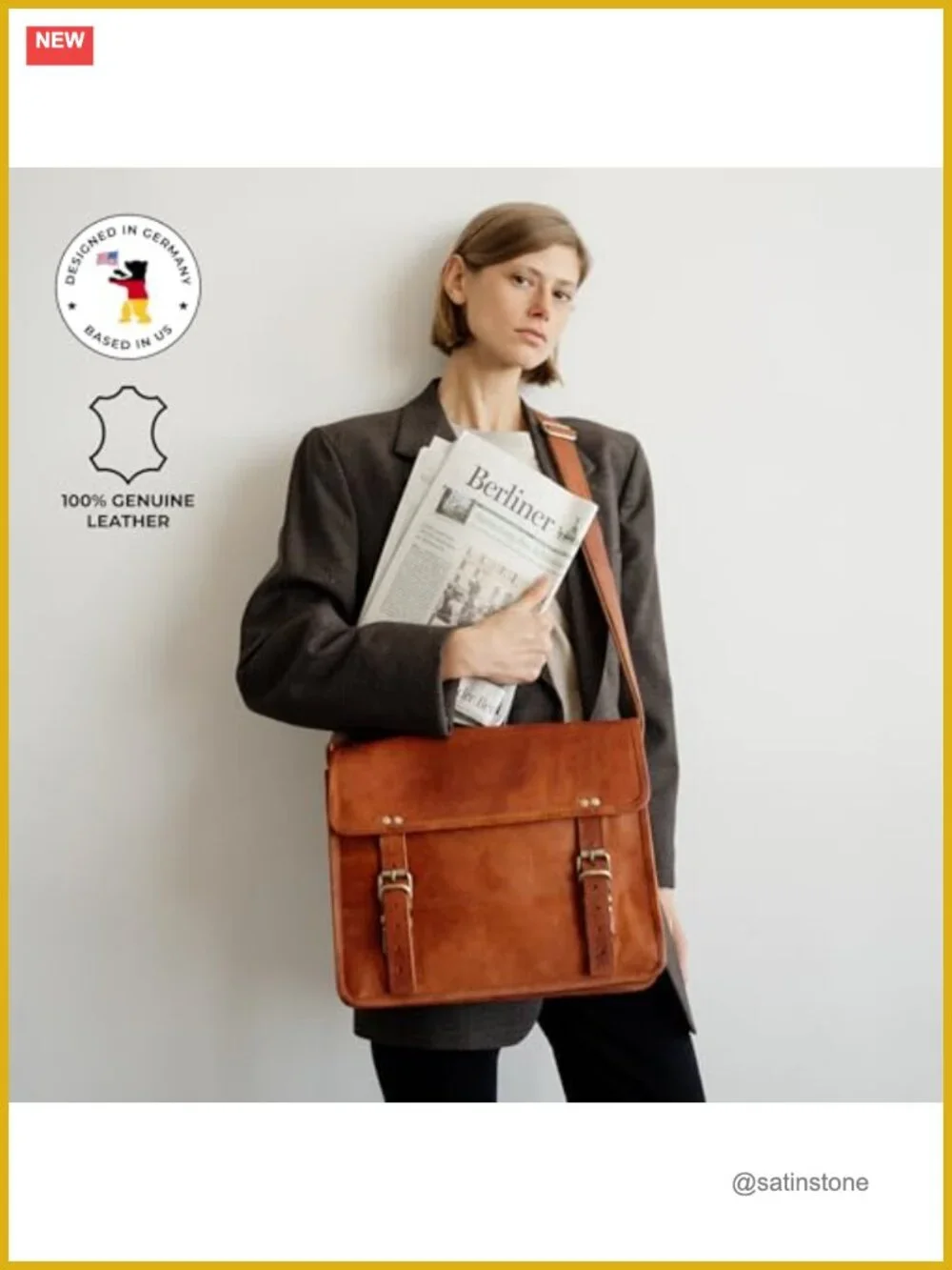 Vintage Leather Messenger Bag Laptop Briefcase Adjustable Shoulder